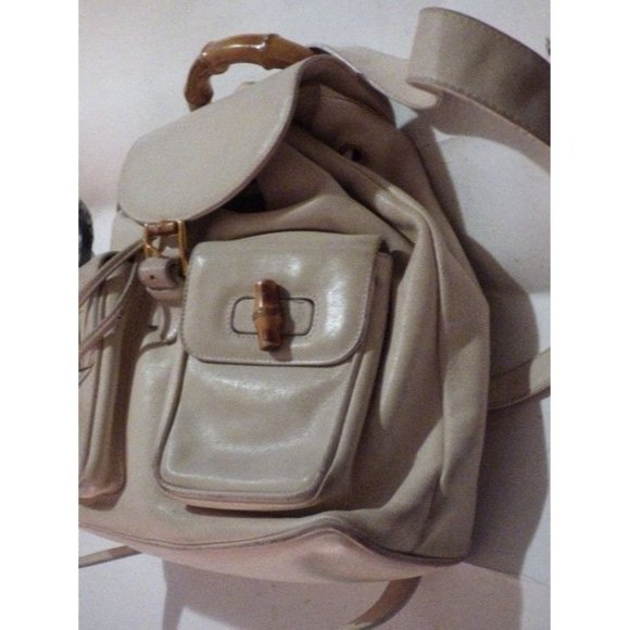 Gucci And Bamboo Handle White Leather Backpack - Picture 7 of 12